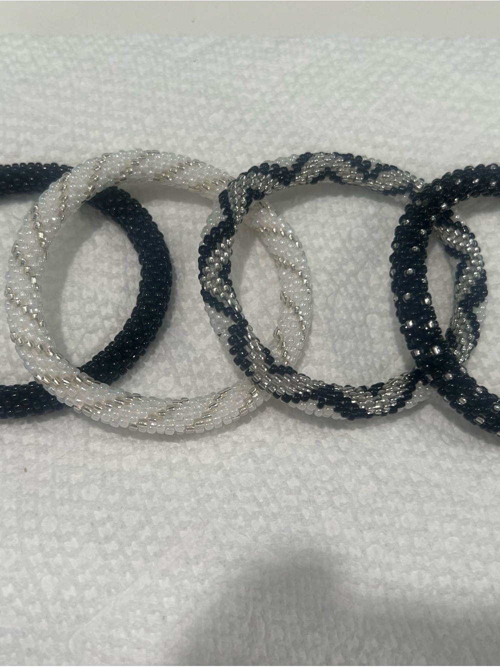 Black & White Beaded Twist Bracelet Set by